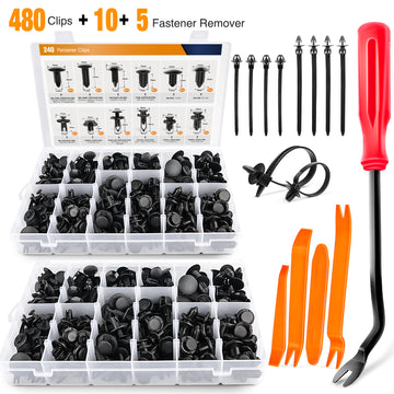 480 Pcs Bumper Retainer Clips with Fastener Remover Car Plastic Rivets Push Retainer Kit -Door Trim Panel Clips for Toyota GM Ford Honda Acura Chrysler